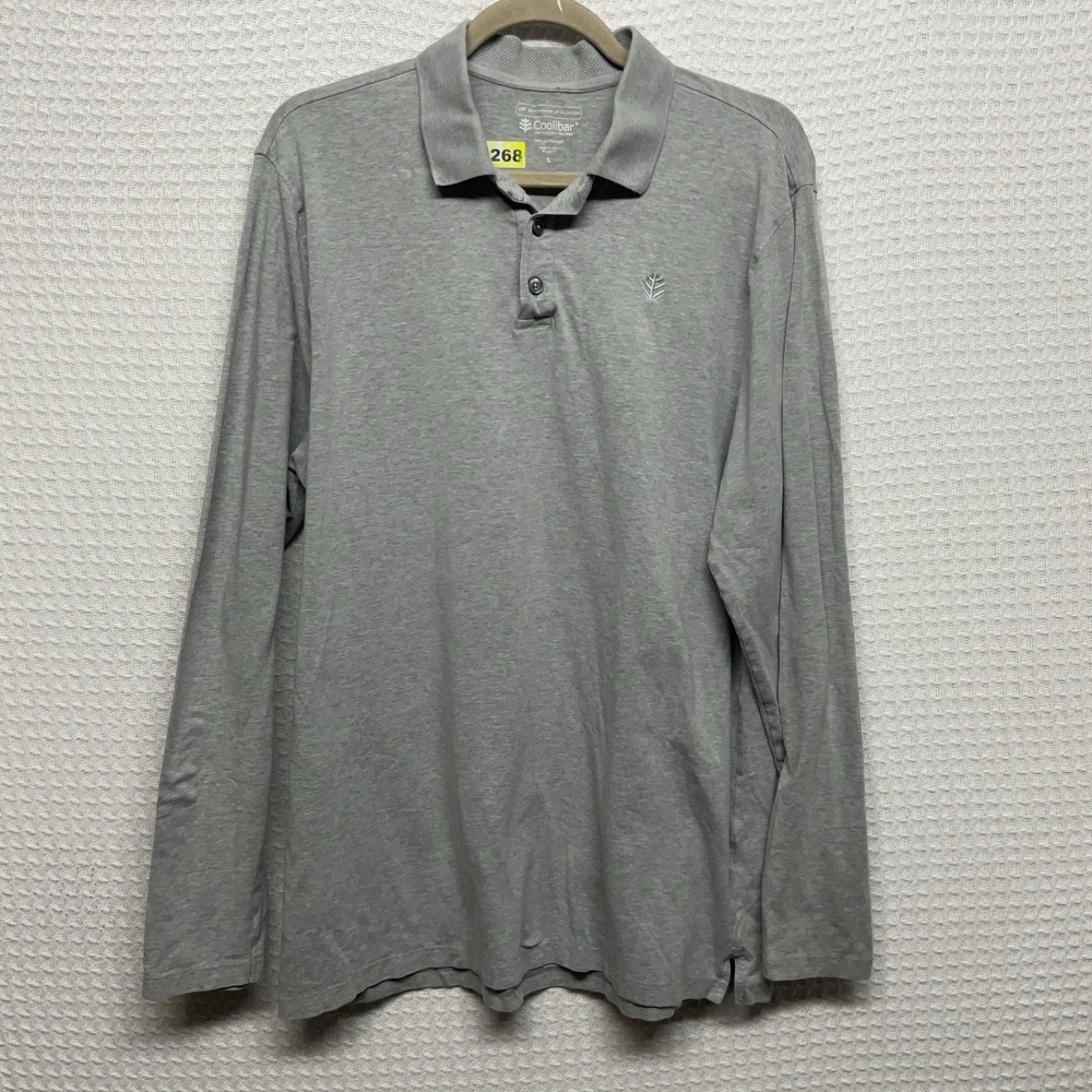 Coolibar Long Sleeve Polo Shirt Adult Large Gray UV Protection Stretch Rugby Men